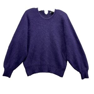 Vintage Venesha Angora Hair Blend Sweater Womens Medium Purple 80s Shoulder Pads